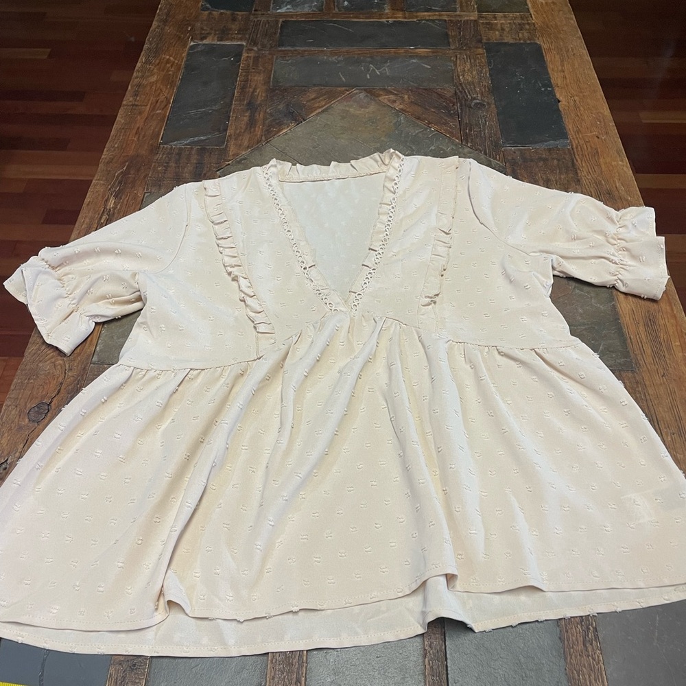 Cream Ruffle V-Neck Blouse
